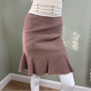 INC International Concepts Wool Fluted Skirt Petite 4P Pink Brown Midi Y2K